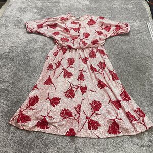 JP Collections Dress Womens Large Pink Floral Fit and Flare Stretch Short Sleeve